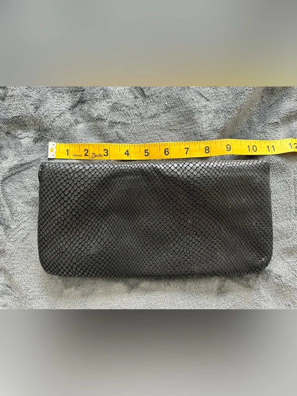 Lauren Merkin Black Snake Embossed Leather Foldover Clutch Gold Zip